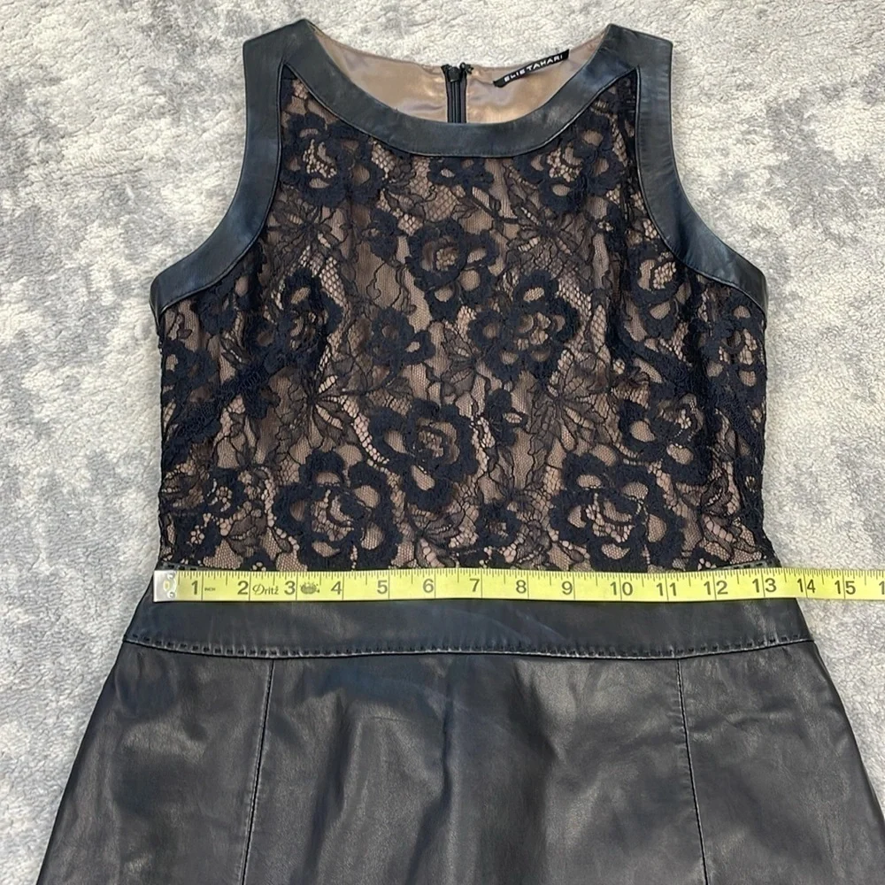 Elie Tahari Leather and Lace Sleeveless Sheath Dress Career Office LBD Sz 4